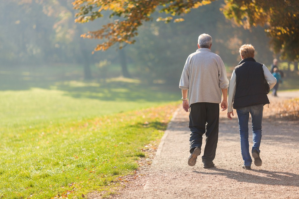 senior couple walking together